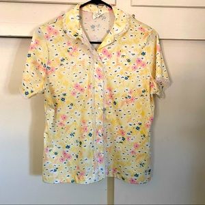 Vintage/ Retro Yellow Print Lace Short-sleeve Shirt